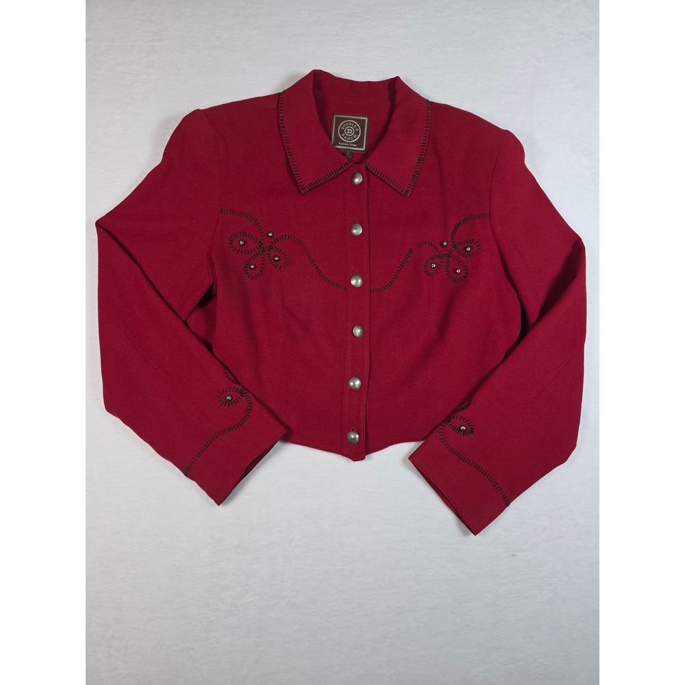 Vintage Double D Ranch Western Cropped Jacket Studded Embroidered Red Small 90s